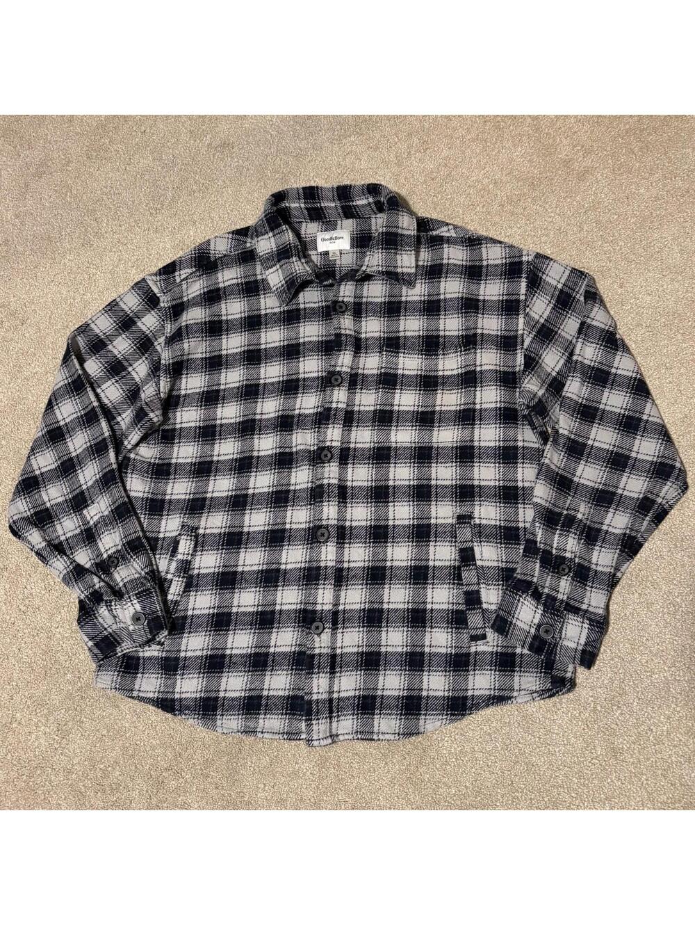 Goodfellow Co Mens Plaid Heavy Flannel Shirt Blue Gray Shacket Jacket, Sz XL